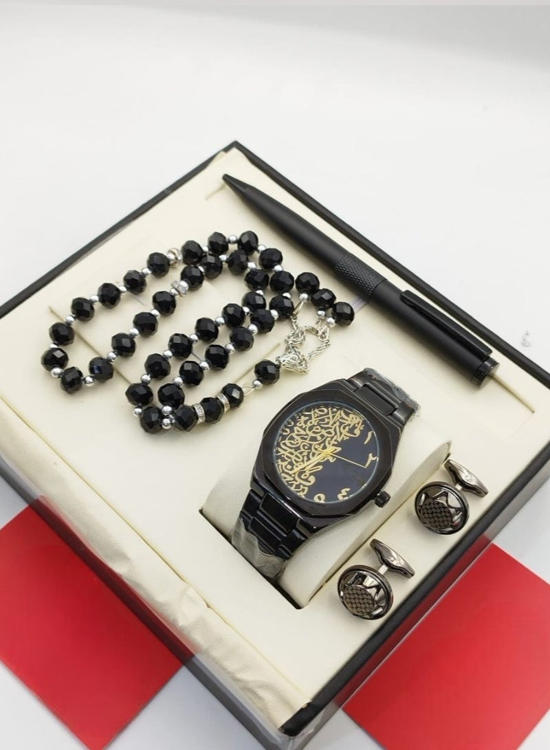 Catera A gift set for a high-quality, elegant waterproof men's watch, black bracelet and black dial with Arabic decorations - limited edition 
