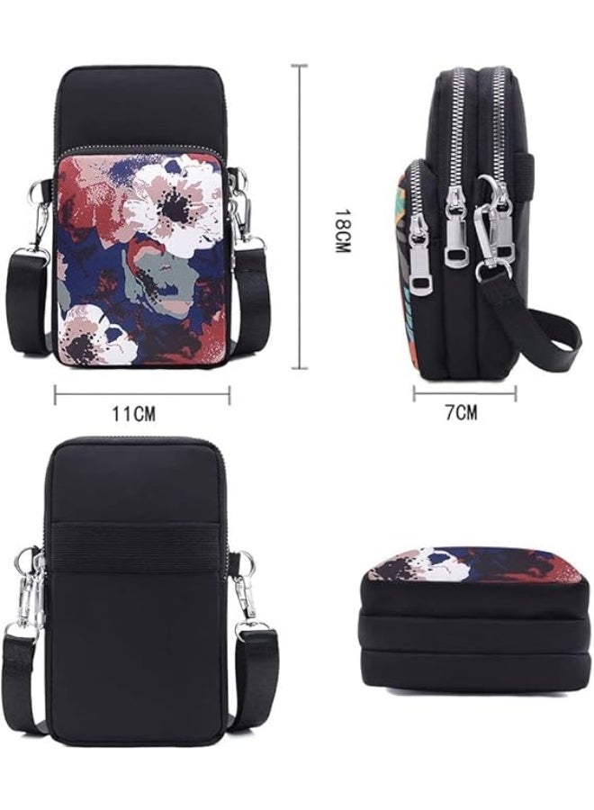 Gocokia Women Girls Ladies Crossbody Phone Bags Wallet Cellphone Purse Small Shoulder Bag Wristlet Handbags Travel Passport Neck Pouch Bag- Inked Flowers - Black - Image 4