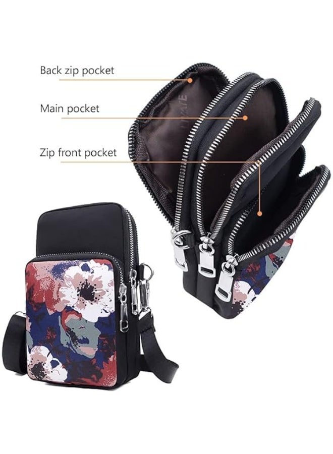 Gocokia Women Girls Ladies Crossbody Phone Bags Wallet Cellphone Purse Small Shoulder Bag Wristlet Handbags Travel Passport Neck Pouch Bag- Inked Flowers - Black - Image 3