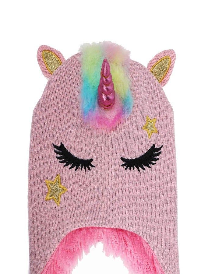 Newfancy Kids Girls Winter Unicorn Beanie Hat Shining Glitter Knitted Earflap Fleece Lined Cap Toddler Little Girls Pink - Image 5