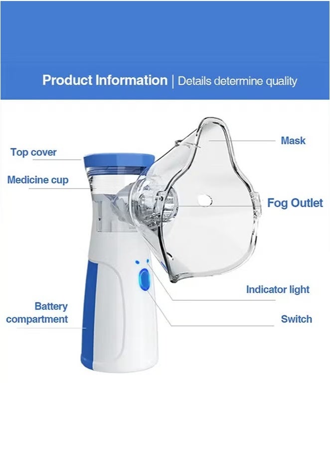 بانفيل جهاز استنشاق شبكي قابل لإعادة الشحن لتخفيف مشاكل الجهاز التنفسي - جهاز استنشاق محمول مزود بقناعين للاستنشاق وفوهة شفط واحدة وشحن USB وملحقات - للبالغين والأطفال - Image 4