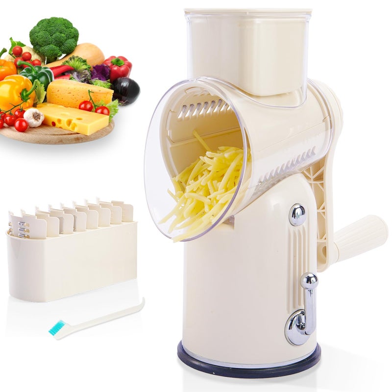 Manual rotating cheese grater five in one replaceable stainless steel blade vegetable slicer (white) - Image 1