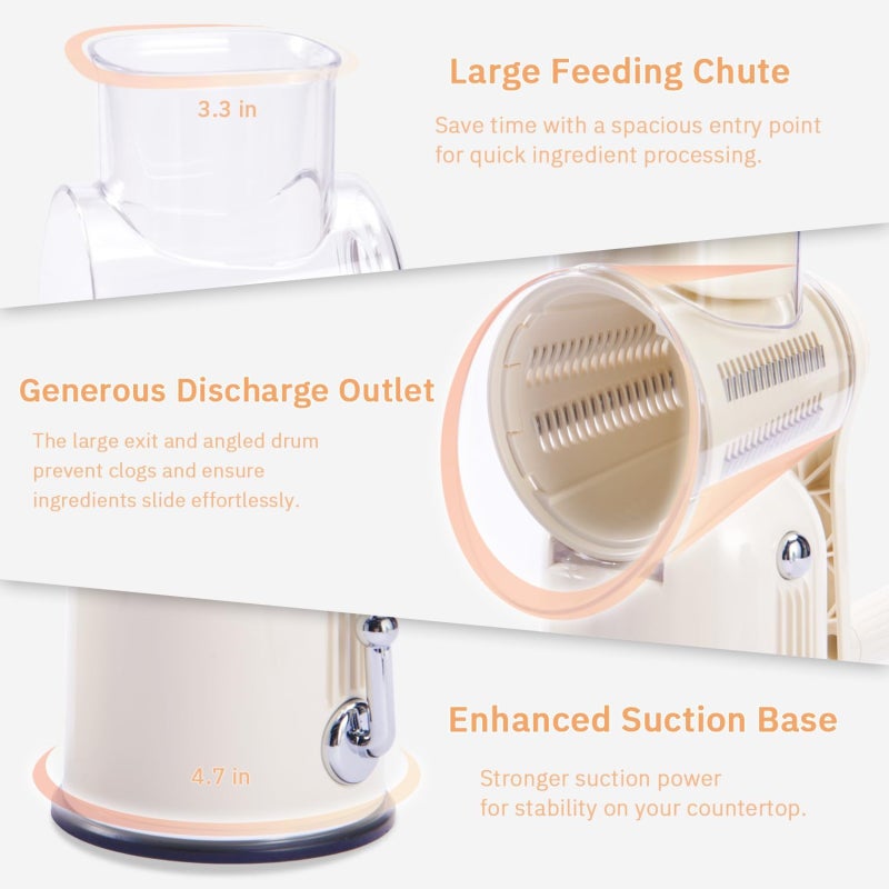 Manual rotating cheese grater five in one replaceable stainless steel blade vegetable slicer (white) - Image 3