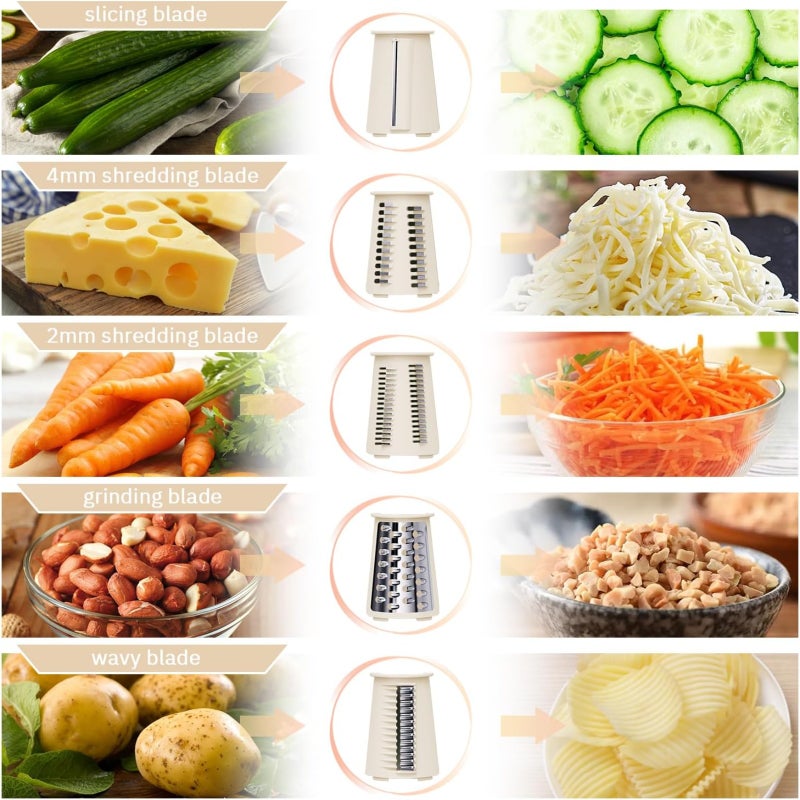 Manual rotating cheese grater five in one replaceable stainless steel blade vegetable slicer (white) - Image 4