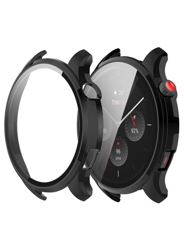 Protector Case Compatible with Amazfit GTR 4 Screen Protector,Hard PC Temper Glass Protective Watch Case Cover Ultra-Thin Full Cover Shock-Proof Bumper Shell for Amazfit GTR 4 Watch (Black)