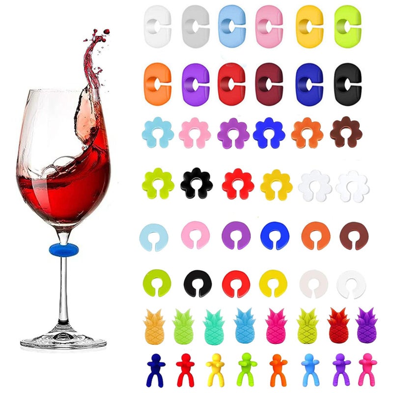 TuTuYa Wine Glass Charms - 52PCS Reusable Silicone Wine Glass Markers for Parties, Weddings, Banquets, Graduations - Image 1