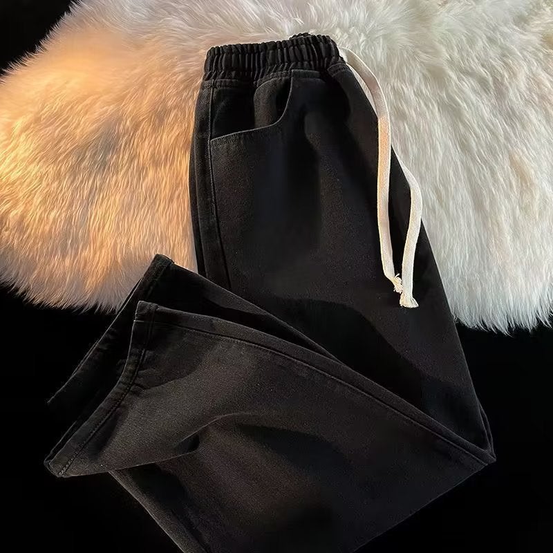 جينز مستقيم للرجال بخصر مرن وسحب من ماليزيا، مقاوم للاستخدام، واسع الطراز القديم على نمط هونغ كونغ، بنطلونات واسعة الساق - Image 2