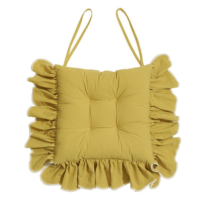 Huierxun Cotton Ruffles Chair Cushion for Dining Chairs Soft Comfortable Chair Pads with Ties Farmhouse Country Seat Cushion for Kitchen Chairs Office Chairs Yellow16x16 - Image 2