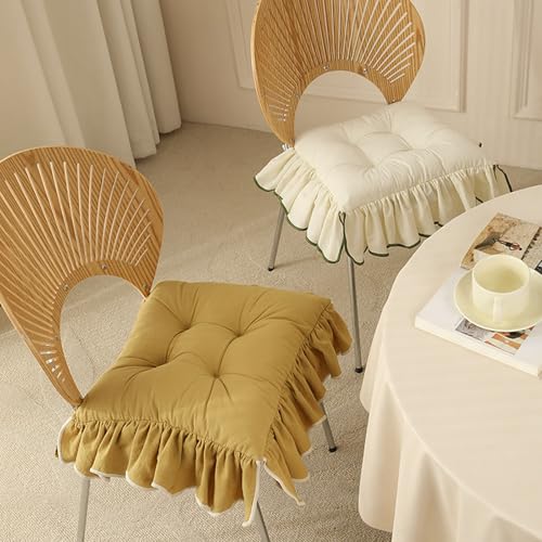 Huierxun Cotton Ruffles Chair Cushion for Dining Chairs Soft Comfortable Chair Pads with Ties Farmhouse Country Seat Cushion for Kitchen Chairs Office Chairs Yellow16x16 - Image 3
