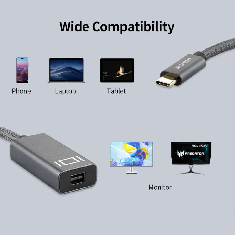 Screen Sharing Adapter: 0.2m Grey Type-C To Mini Dp Cable - 4K@60Hz Sync Audio&Video Screen Mirroring For Dual Display Work Game Study - Image 3