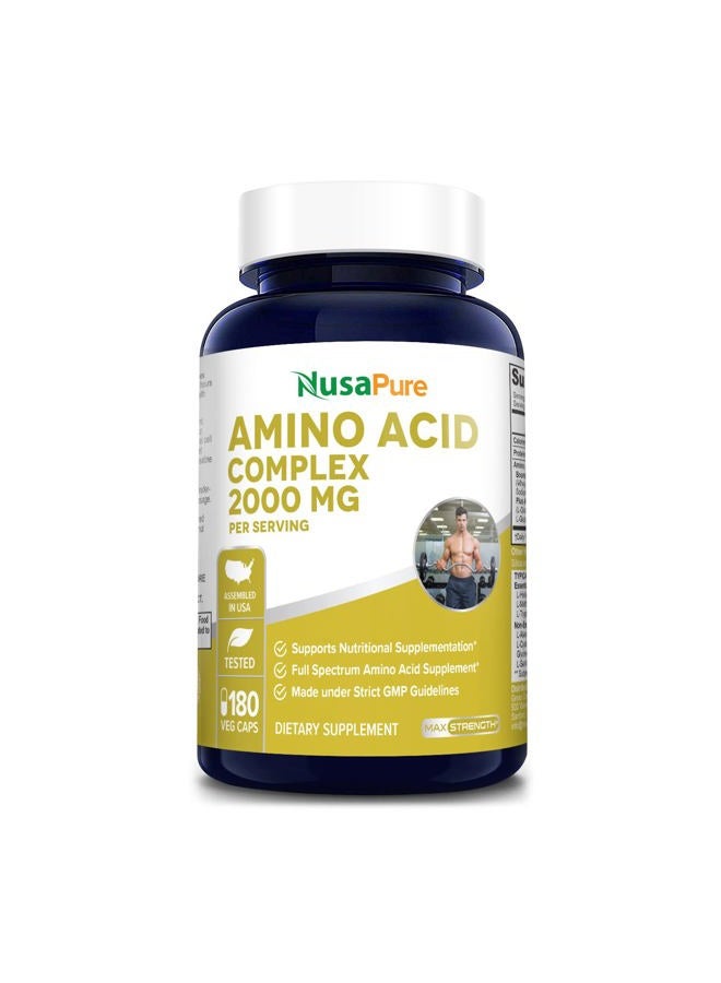 NusaPure Amino Acid Complex Blend 2000 mg-180 Caps (Non-GMO, Gluten-Free) - Image 1