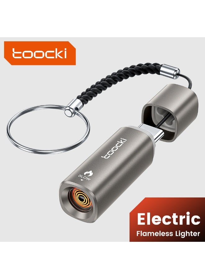 ولاعة كهربائية صغيرة بمنفذ USB-C، سهلة الاستخدام، تعمل بالنفخ، ولاعة للهواتف المحمولة/السجائر، بدون لهب، مقاومة للرياح، وسريعة الإشعال. - Image 1