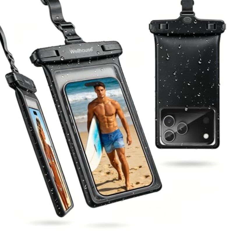 Waterproof Phone Pouch, Waterproof Phone Case for iPhone 17 16 15 14 13 Pro Max XS Samsung, IPX8 3D Cellphone Dry Bag Beach Essentials Black8.0, 8 inch - Image 1