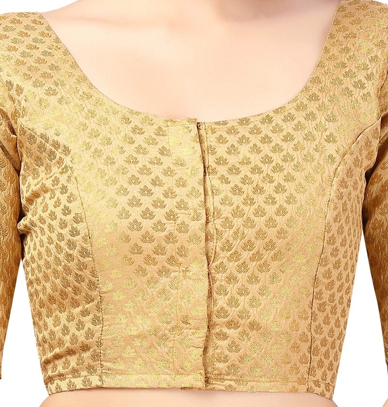 Studio Shringaar Women's Readymade Brocade Saree Blouse with Elbow Length Sleeves (2157-Gold, 40) - Image 3