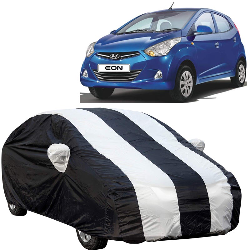 The Autostory 190 Taffeta Water Resistant Car Body Cover Compatible with Hyundai Eon with Mirror Pockets (White/Navy Blue) - Image 5