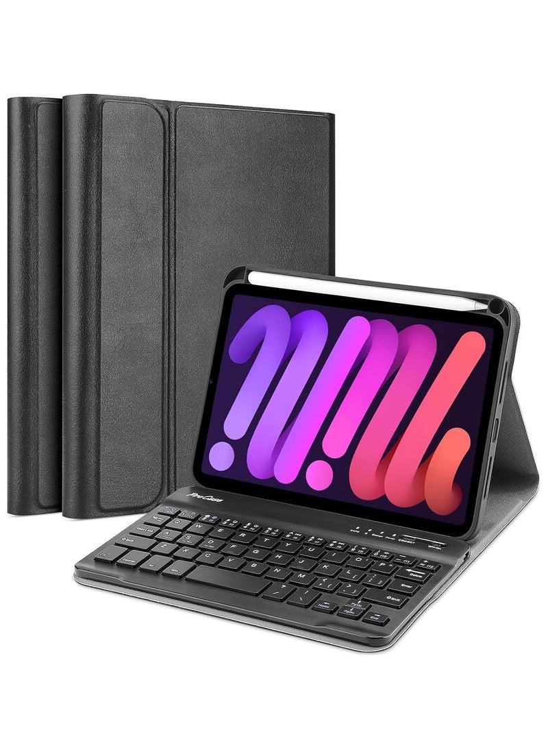 برو كيسيز حافظة لوحة مفاتيح آيباد ميني 6 2021 مع لوحة مفاتيح لاسلكية قابلة للفصل مغناطيسيًا وحامل أقلام لجهاز آيباد ميني الجيل السادس مقاس 8.3 بوصة باللون الأسود - Image 1