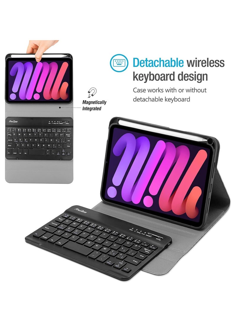 برو كيسيز حافظة لوحة مفاتيح آيباد ميني 6 2021 مع لوحة مفاتيح لاسلكية قابلة للفصل مغناطيسيًا وحامل أقلام لجهاز آيباد ميني الجيل السادس مقاس 8.3 بوصة باللون الأسود - Image 3