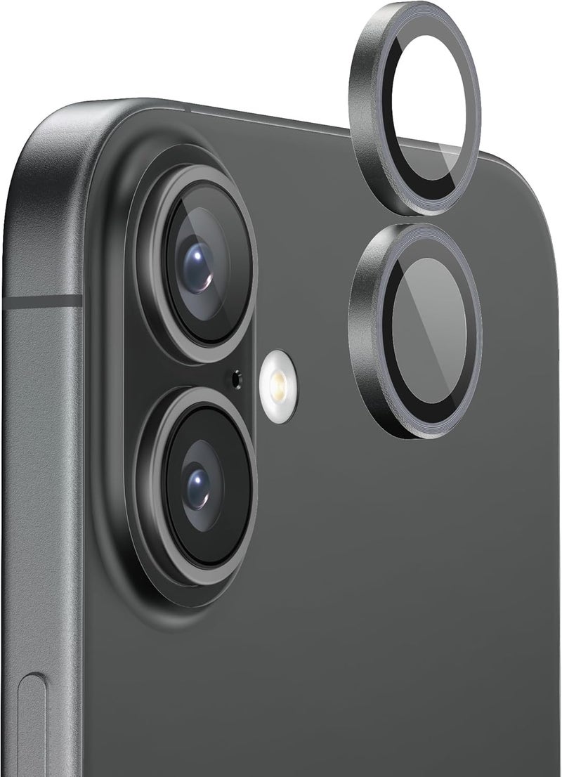 FLOLAB NanoArmour Camera Lens Protector for iPhone 17 - Durable Tempered Glass with Aluminum Ring - Black - Image 1