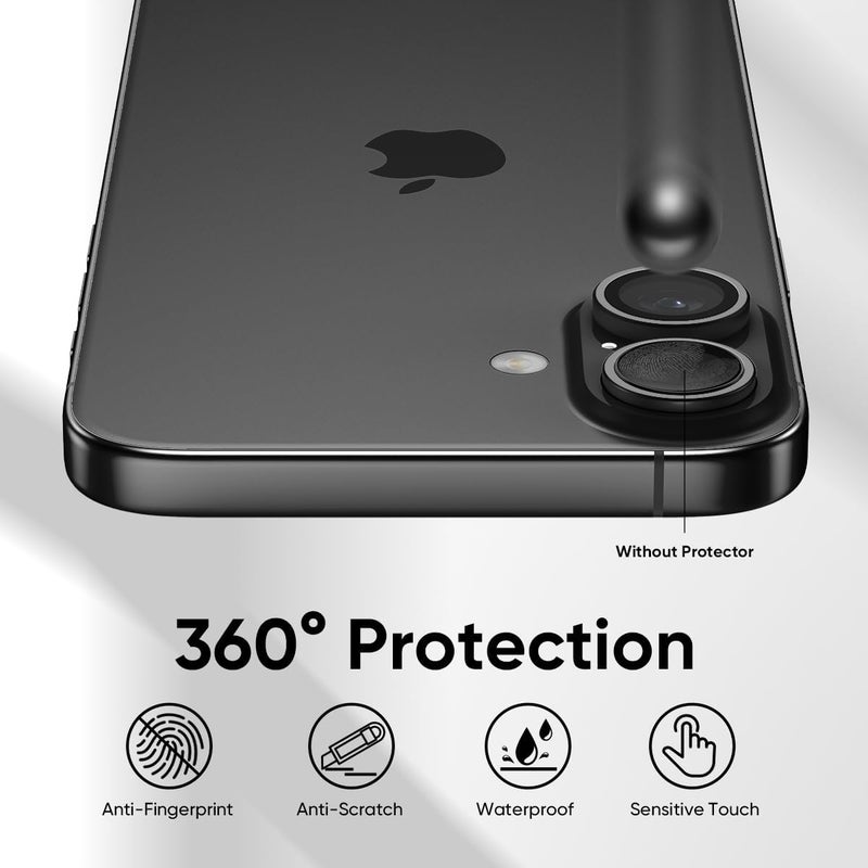 FLOLAB NanoArmour Camera Lens Protector for iPhone 17 - Durable Tempered Glass with Aluminum Ring - Black - Image 5