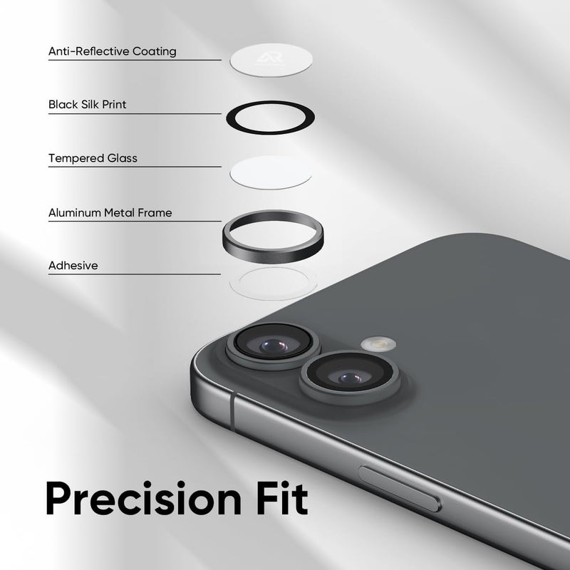 FLOLAB NanoArmour Camera Lens Protector for iPhone 17 - Durable Tempered Glass with Aluminum Ring - Black - Image 4