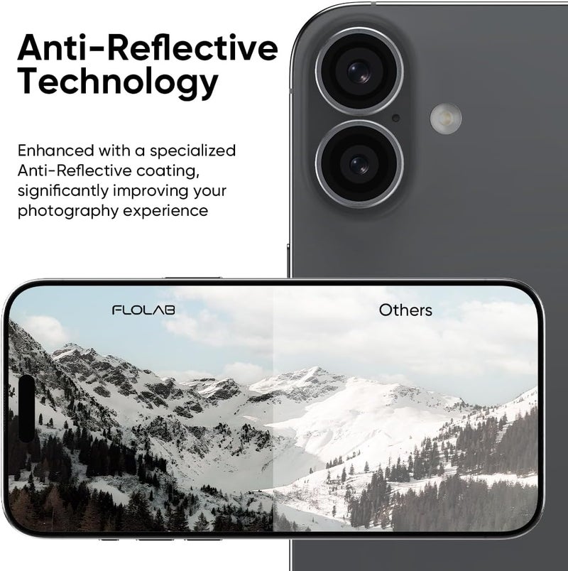 FLOLAB NanoArmour Camera Lens Protector for iPhone 17 - Durable Tempered Glass with Aluminum Ring - Black - Image 3