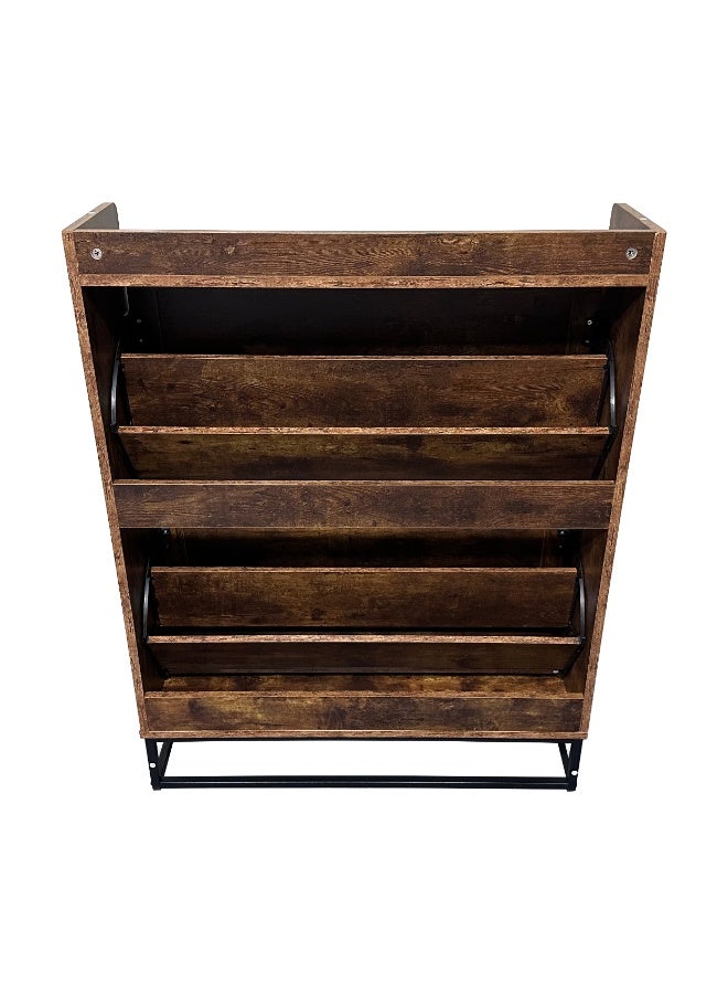 Migue home Rattan Shoe Storage Cabinet with 2 Shelves, Space - Saving, perfect for Entryway - Size 101.5cm x 78.5cm x 23.5cm in Dark Brown Wood - Image 3