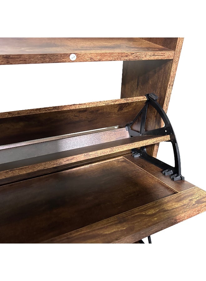 Migue home Rattan Shoe Storage Cabinet with 2 Shelves, Space - Saving, perfect for Entryway - Size 101.5cm x 78.5cm x 23.5cm in Dark Brown Wood - Image 5