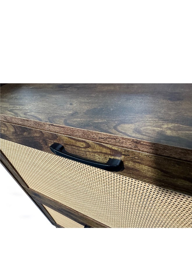 Migue home Rattan Shoe Storage Cabinet with 2 Shelves, Space - Saving, perfect for Entryway - Size 101.5cm x 78.5cm x 23.5cm in Dark Brown Wood - Image 4