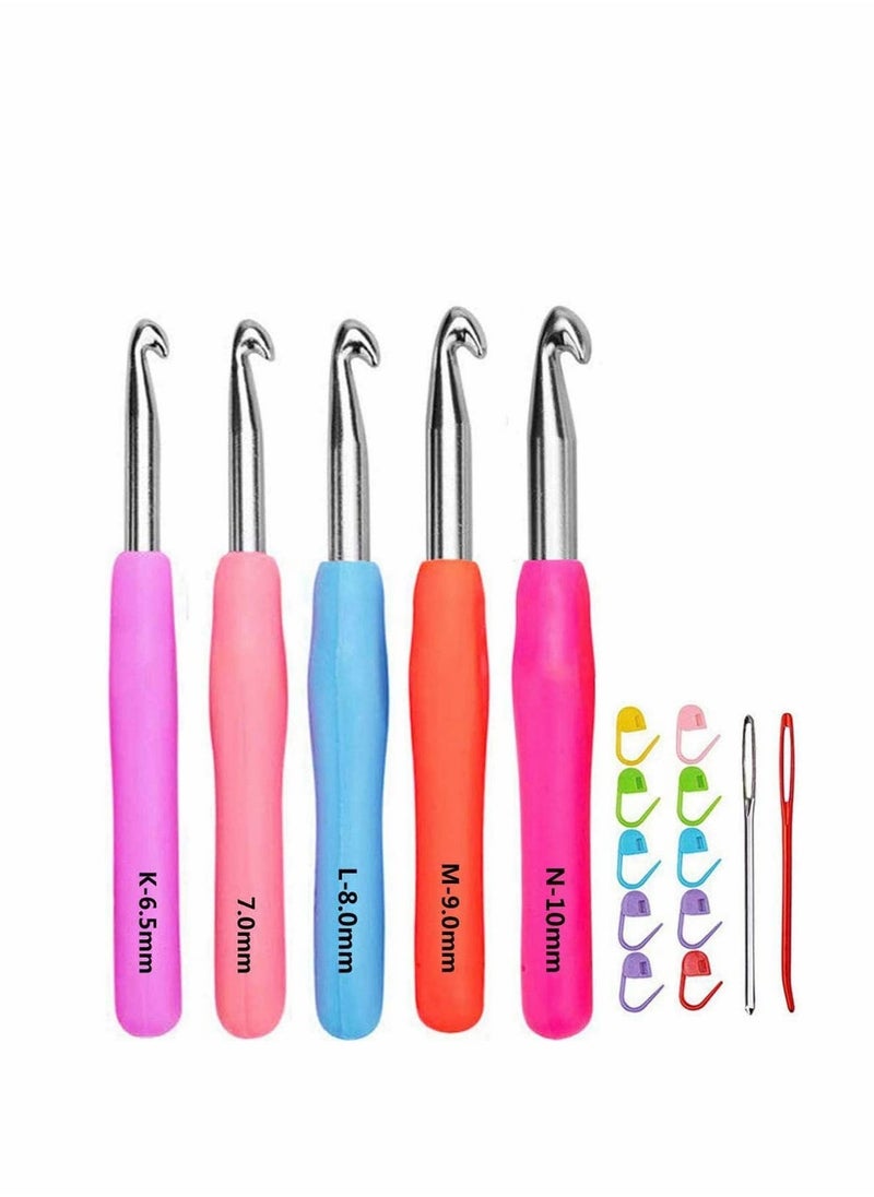 Crochet Hooks Set, Ergonomic Grip Soft Handles Aluminum Crochet Hook Smooth Knitting Needles Kit with Bag for Arthritic Hands, Extra Long?Knit Needles Weave Yarn Set, Best for Women  - Image 1