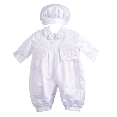 Lito Angels Baby Boys' Christening Baptism Outfit White Romper Formal Wear Embroidery Cross Vest 3 Piece Set Size 3-6 Months - Image 1