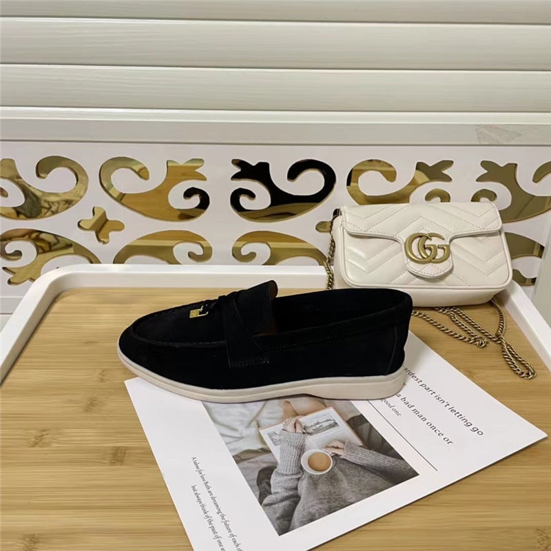 2023 New LP Loafers Spring and Autumn Retro Slip-on Casual All-match Flat Bean Shoes Unisex Single-layer Shoes Black 
