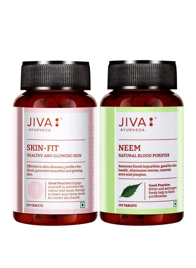 Jiva Combo Of Neem & Skin Fit Tablet For Healthy Skin | 100% Ayurvedic Formula Purifies Blood | Improves Skin Health & Complexion | Alleviates Kapha & Pitta & Strengthens Immune System (Combo of 2) - Image 1