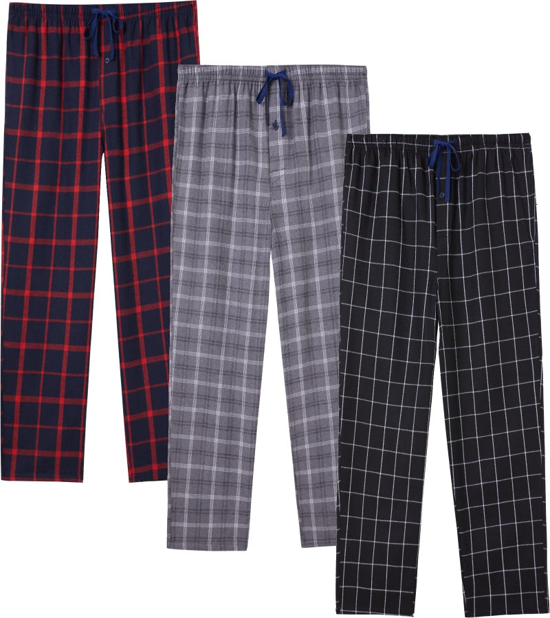 JupiterSecret Mens Pajama Pants Set Flannel Cotton Sleep & Lounge Pants, PJ Bottoms with Pockets and Button Fly 3 Pack - Image 1