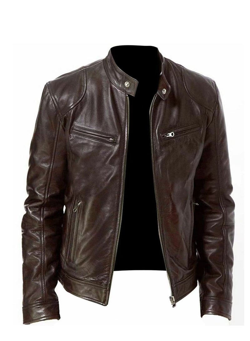 Men's Stand-up Collar Slim Leather Jacket  - Image 1