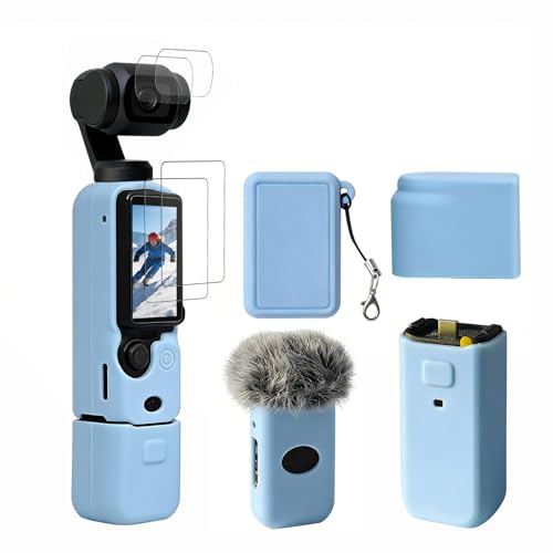 Frevyve Case for DJI Osmo Pocket 3/Xtra Muse Camera, Soft Silicone Protective Case, Anti-Scratch, Slim Fit Skin with mic Cover and Screen Protector Accessories for Osmo Pocket 3/Xtra Muse (Sky Blue) - Image 1