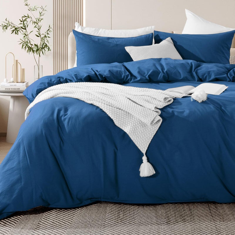 NEXHOME PRO مجموعة غطاء لحاف Nexhome Pro Cover 100 ٪ Cotton California Kingn 104 "X98" "LONENG LONEN NATIONAL LOWER SENCED 3 قطع مجموعة الفراش الملكية كلين كلين الأزرق مع إغلاق السوستة (بدون المعزي) - Image 1