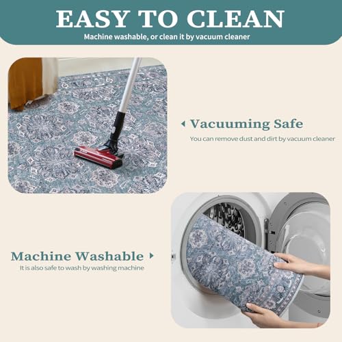 SERISSA Vintage Floral Rugs for Entryway 2x3 Blue Grey Entryway Rug NonSlip Washable Small Area Rug Ultra Soft Boho LowPile Indoor Door Mat Floor Carpet for Entrance Bedroom Kitchen Bathroom - Image 3