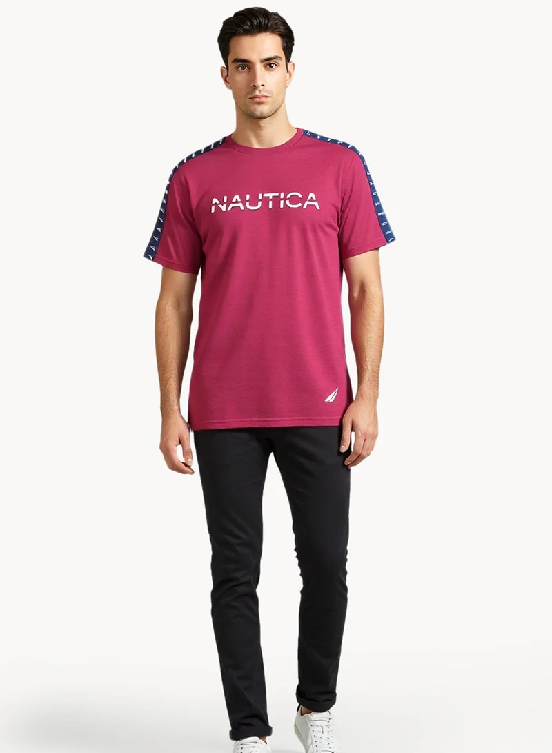 NAUTICA Logo Regular Fit Premium Cotton Crew Neck T-shirt