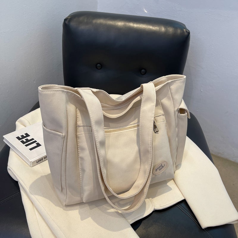 Casual Canvas Tote Bag 2022 Large Capacity Shoulder Crossbody Beige White 