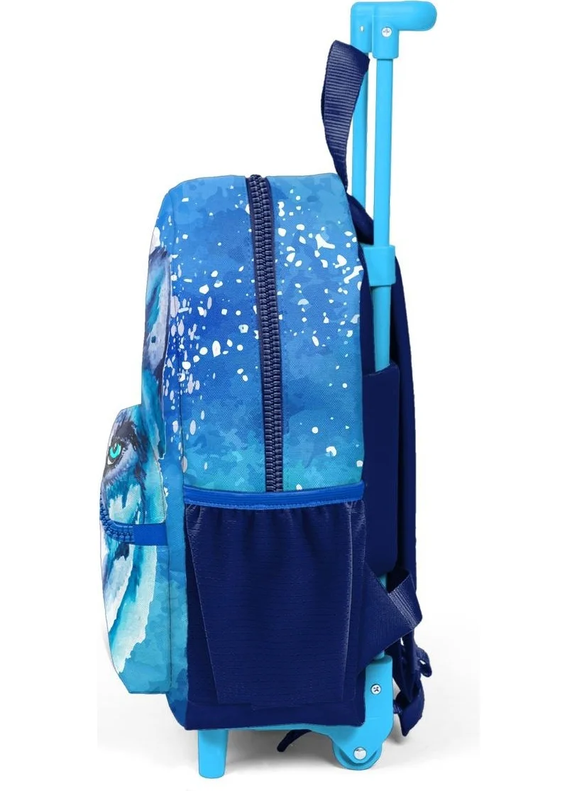 CORAL HIGH Mini Yuva Squeegee Backpack Navy Blue Wolf Patterned Two Compartments 24043