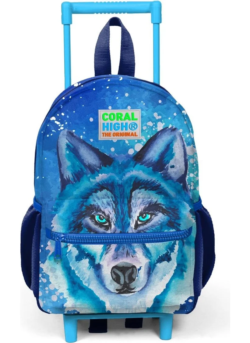 CORAL HIGH Mini Yuva Squeegee Backpack Navy Blue Wolf Patterned Two Compartments 24043