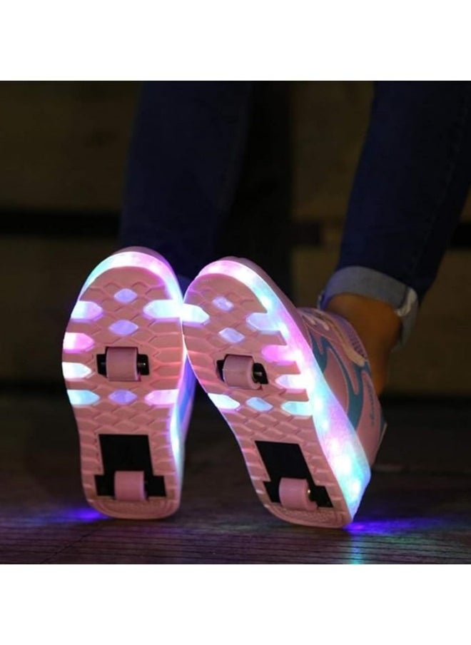 GGEROU - Kid Roller Skates Shoes,Kid Skateboarding Shoes,LED Light Up Shoes,USB Rechargealbe Shoes,Outdoor Slip Skates Shoes Pink - Image 1