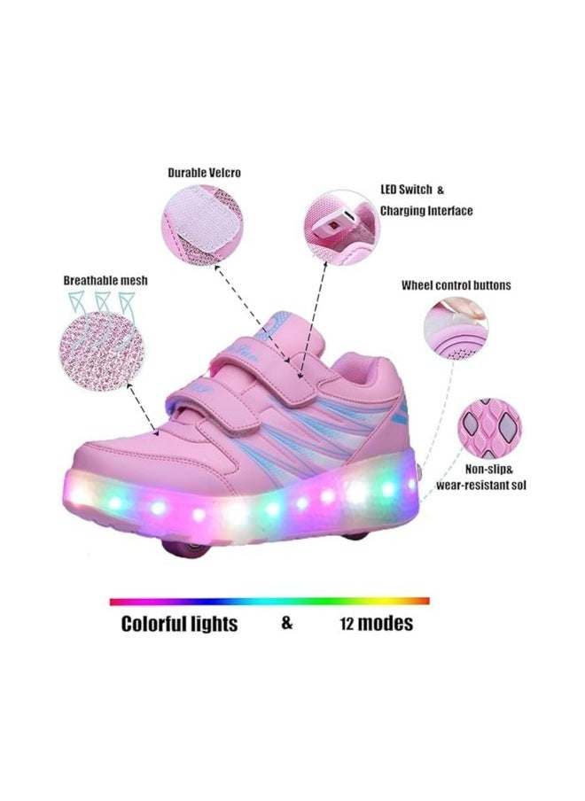 GGEROU - Kid Roller Skates Shoes,Kid Skateboarding Shoes,LED Light Up Shoes,USB Rechargealbe Shoes,Outdoor Slip Skates Shoes Pink - Image 1