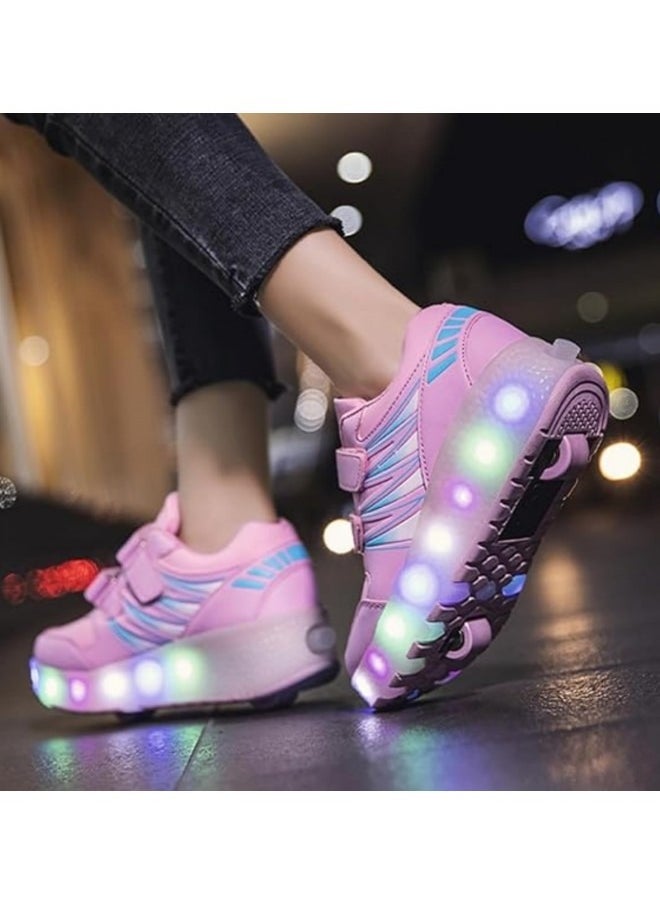GGEROU - Kid Roller Skates Shoes,Kid Skateboarding Shoes,LED Light Up Shoes,USB Rechargealbe Shoes,Outdoor Slip Skates Shoes Pink - Image 1