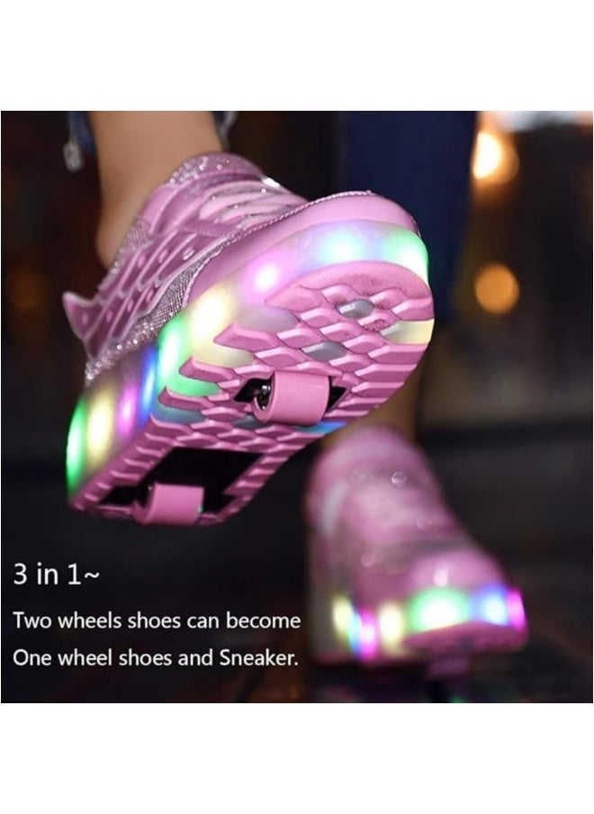 GGEROU - Kid Roller Skates Shoes,Kid Skateboarding Shoes,LED Light Up Shoes,USB Rechargealbe Shoes,Outdoor Slip Skates Shoes Pink - Image 1