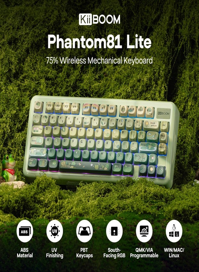 KiiBOOM Phantom81 Lite 75% Gasket Mechanical Keyboard, QMK&VIA Programmable, 3 Modes Wireless Gaming Keyboard, RGB Backlights, ABS Case + UV Tech, Hot-Swappable for Windows/Mac/Linux (Green) - Image 2