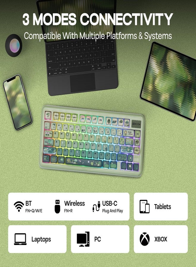 KiiBOOM Phantom81 Lite 75% Gasket Mechanical Keyboard, QMK&VIA Programmable, 3 Modes Wireless Gaming Keyboard, RGB Backlights, ABS Case + UV Tech, Hot-Swappable for Windows/Mac/Linux (Green) - Image 4