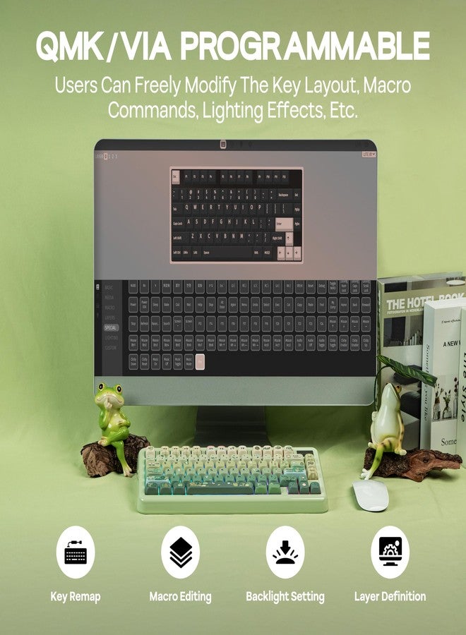 KiiBOOM Phantom81 Lite 75% Gasket Mechanical Keyboard, QMK&VIA Programmable, 3 Modes Wireless Gaming Keyboard, RGB Backlights, ABS Case + UV Tech, Hot-Swappable for Windows/Mac/Linux (Green) - Image 5