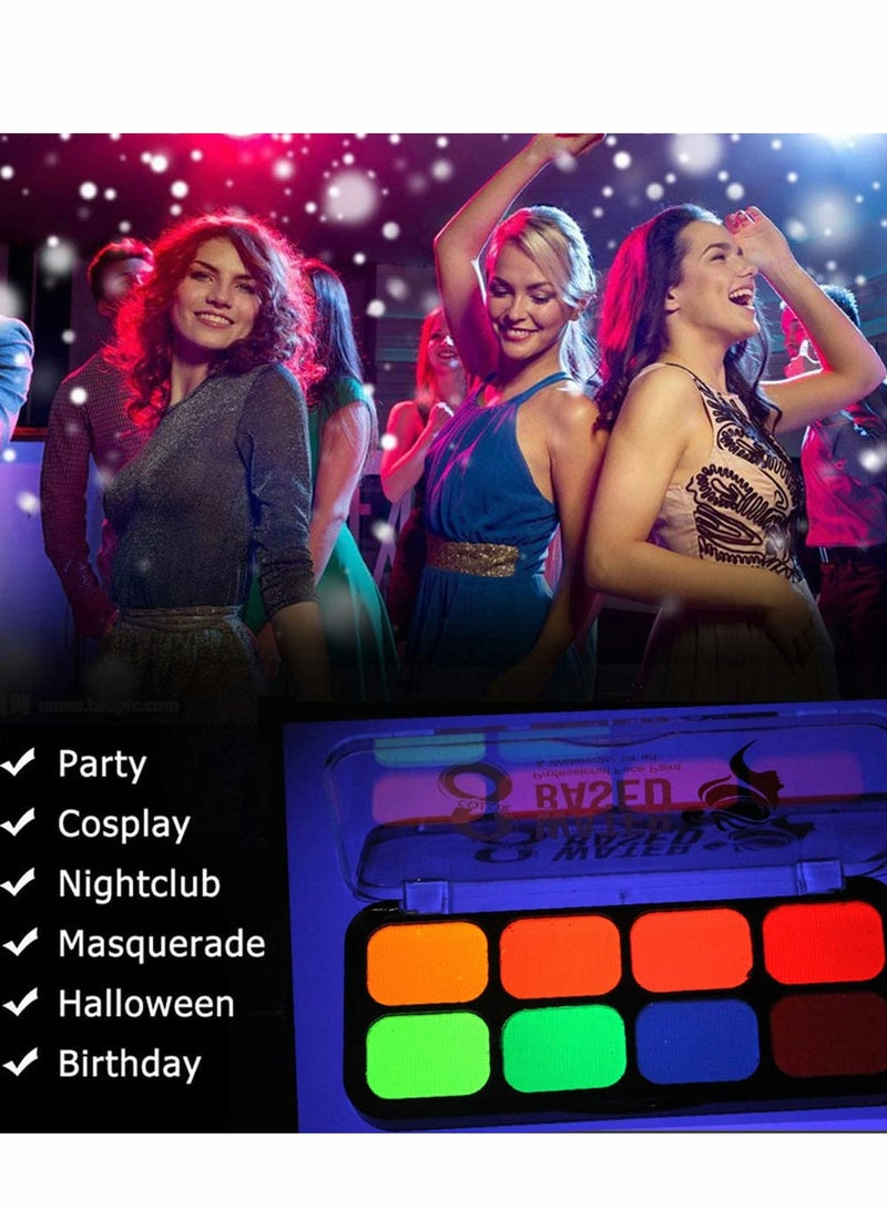 KASTWAVE UV Face Paint Kit, Glow In The Dark Face Paint Kit, 8 Neon Color Black Light Body Makeup Water Activated with 6 Paint Brushes, Non-Toxic Washable for Kids Adult,   Costume Masquerades Makeup - Image 5