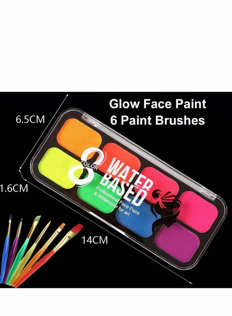 KASTWAVE UV Face Paint Kit, Glow In The Dark Face Paint Kit, 8 Neon Color Black Light Body Makeup Water Activated with 6 Paint Brushes, Non-Toxic Washable for Kids Adult,   Costume Masquerades Makeup - Image 3